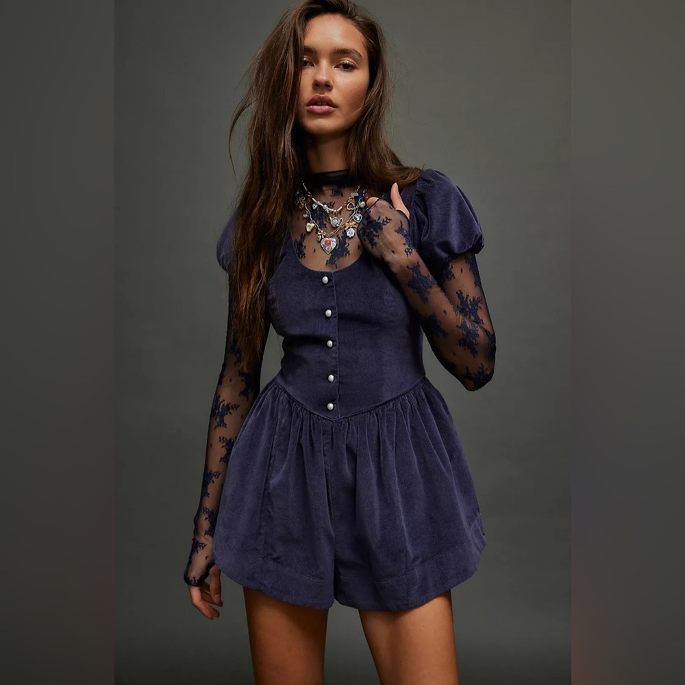 Free People Silver Bells Velvet Romper